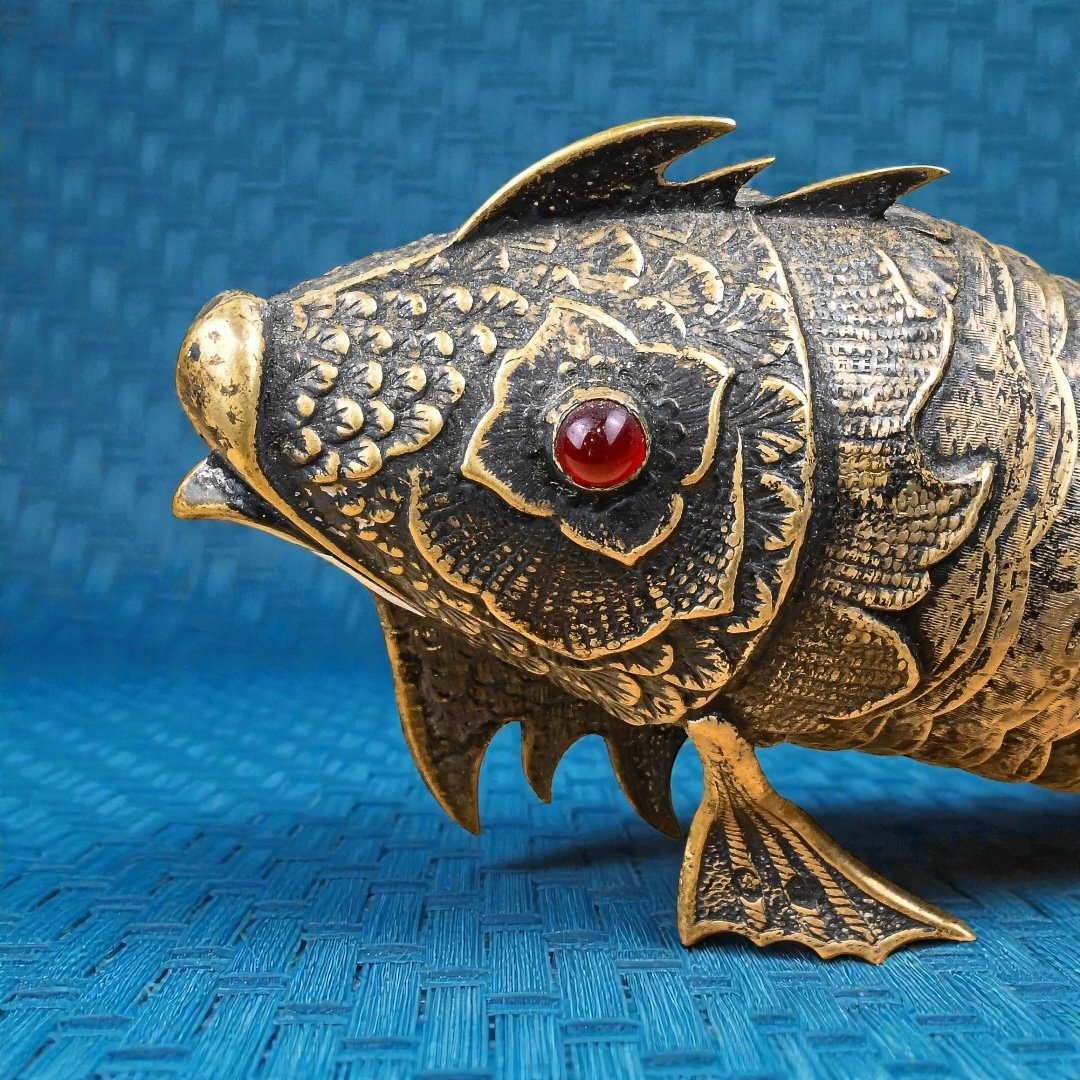 Pesce in Argento Cesellato con Corpo Articolato e Snodabile - Spagna XX Secolo-photo-2